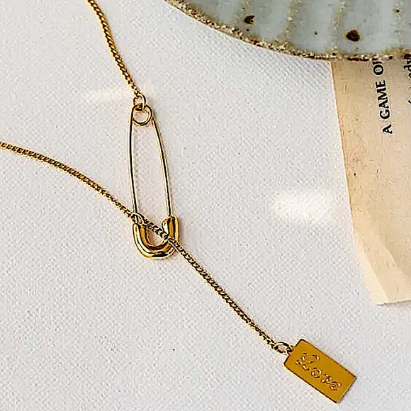 Safety Pin Gold Plated Love Necklace - Picture 8 of 14